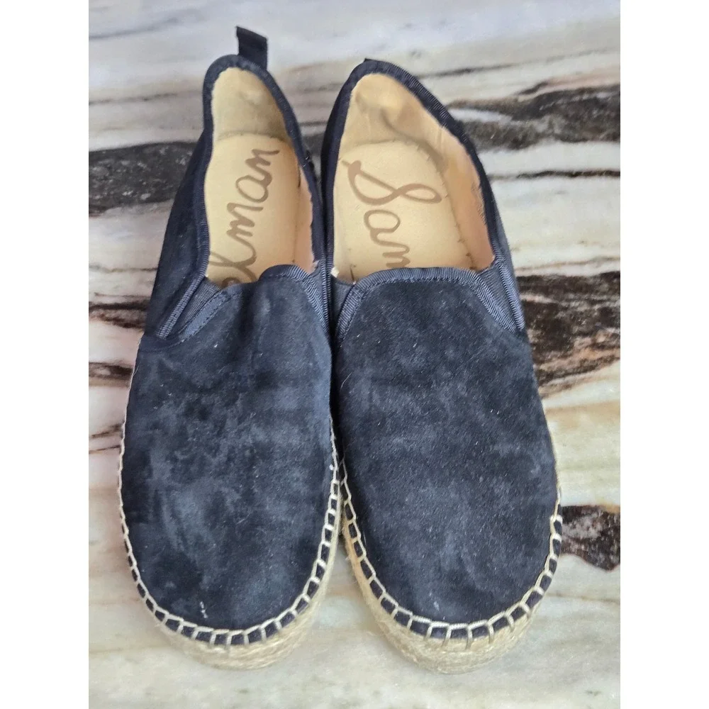 Sam Edelman Carrin Black‎ Suede Espadrille Platform Slip On Loafers Womens 8.5M